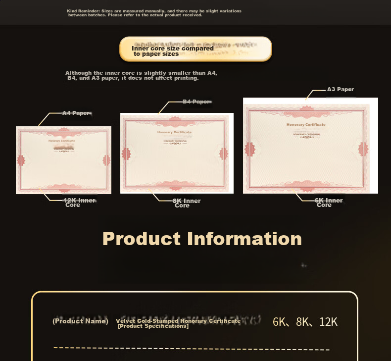LISON 5903-12K Honor Certificate Cover Velvet Gold Stamping High-End Award Protective Sleeve with Inner Insert 3