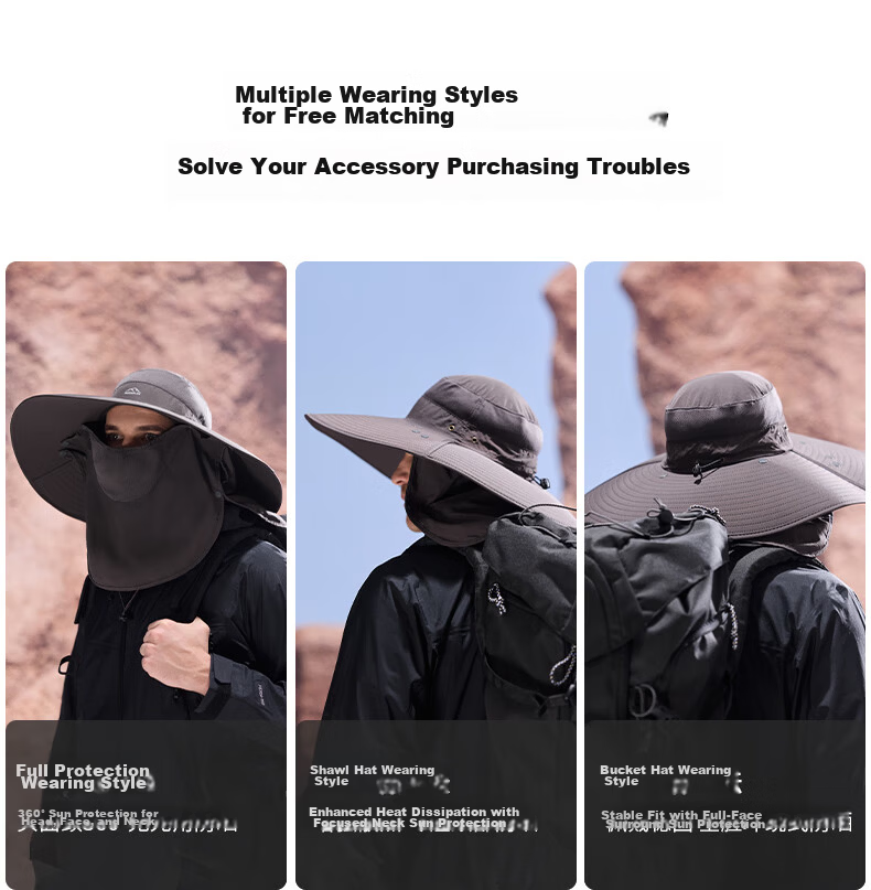 MISSION UV Sun Protection Hat for Men, Sunshade Fishing Bucket Hat, Mountaineering Outdoor Summer UV Protection Cap with Face Mask 8