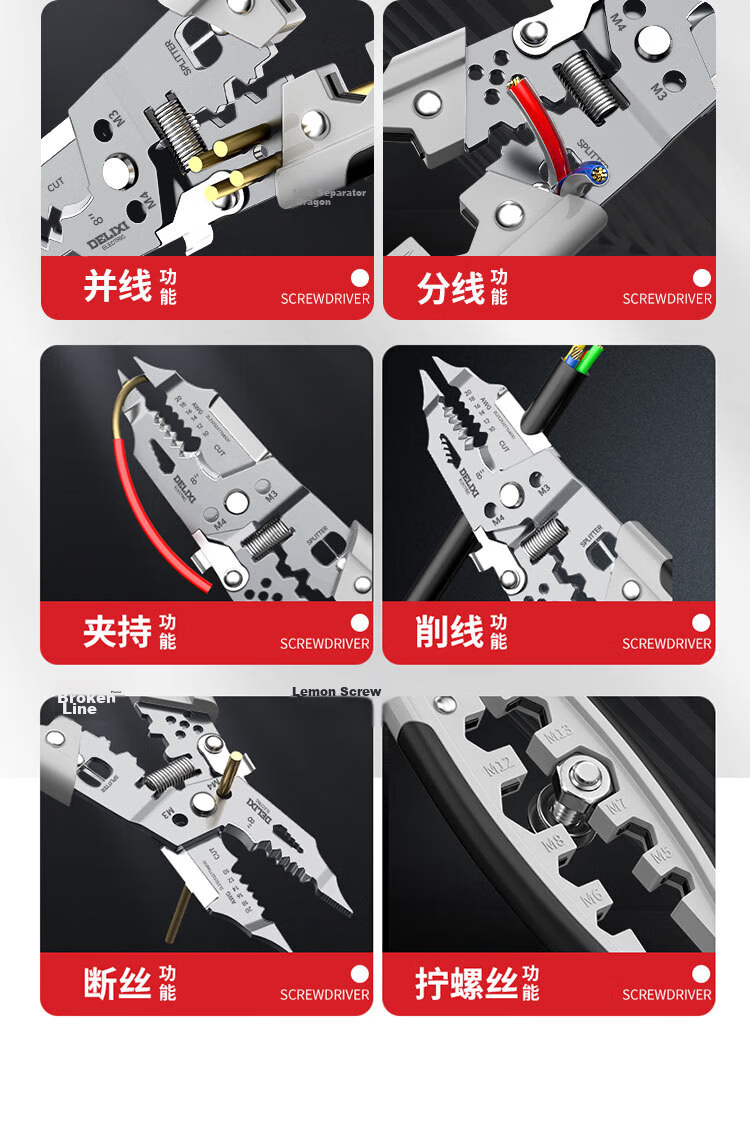 DELIXI ELECTRIC 28-in-1 Multifunctional Wire Stripper Pliers Electrician Cable Cutter with Wire Crimper and Voltage Tester 6