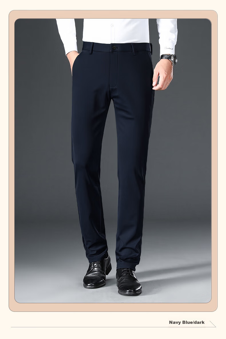ROMON [Wrinkle-Free, Easy-Care] Men's Dress Pants, High-Waist Business Trousers, Casual Straight-Leg Pants 15