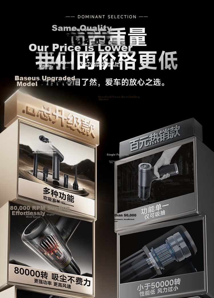 Baseus Car Vacuum Cleaner with Strong Suction, Cordless Handheld, for Home And Car Use, Portable Multi-Function Four-I 5