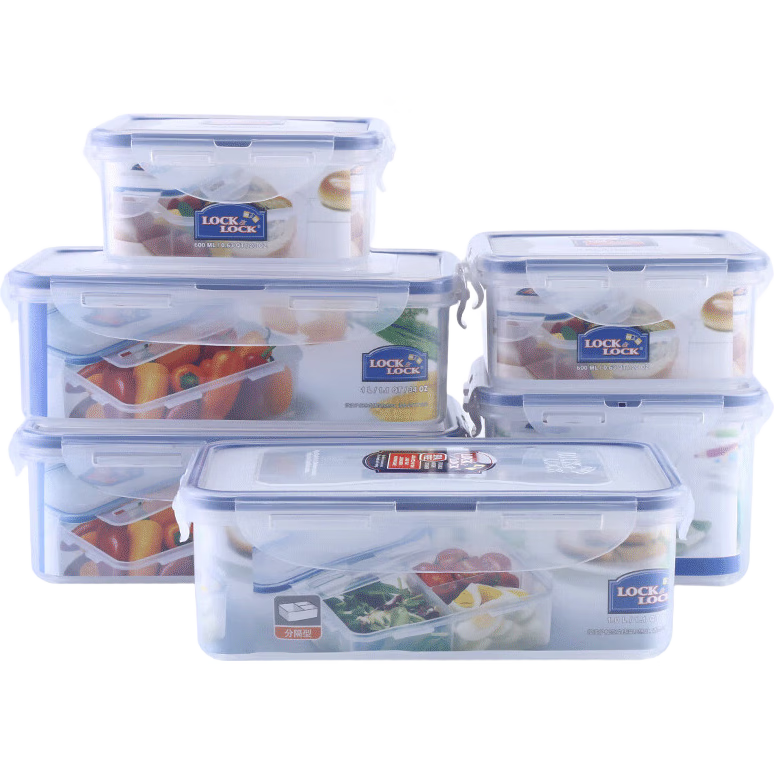 LOCK&LOCK Plastic Airtight Food Storage Container Set 7-Piece Kitchen Freezer Storage Boxes
