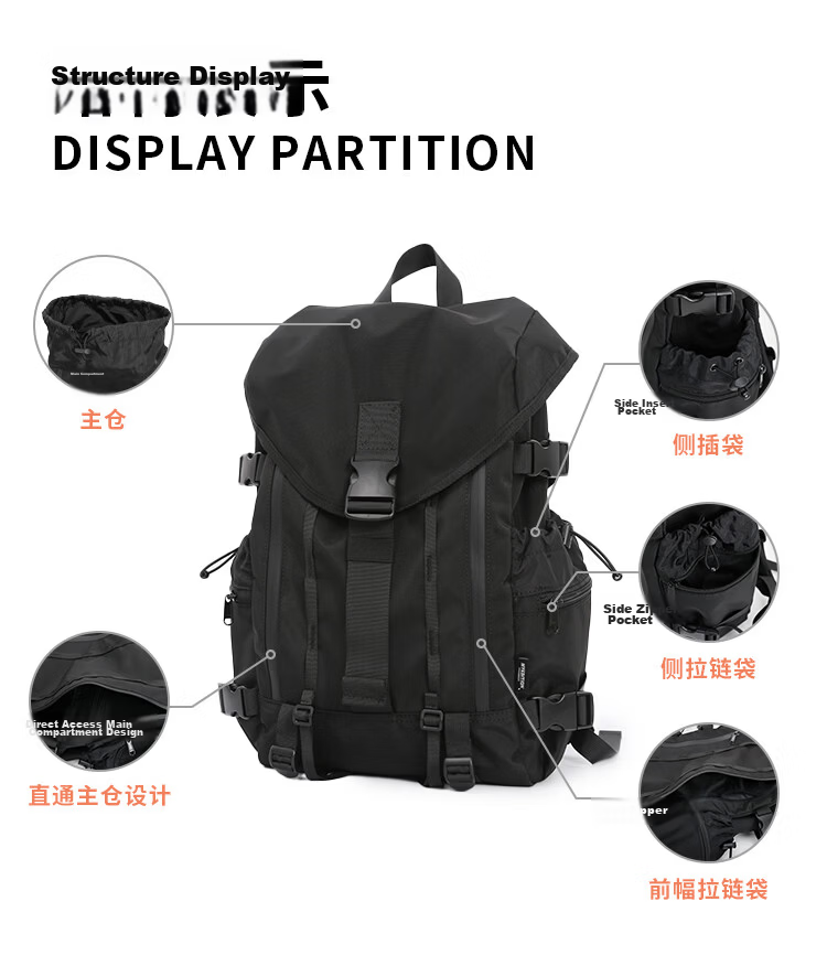 MYEDITION Trendy Backpack Outdoor Travel Water-Resistant Large Capacity Laptop Student School Bag Black Large 6