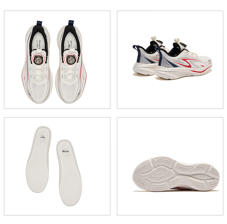 ERKE Kids Unisex Knob Buckle Mesh Sports Shoes Children's Cushioning Running Shoes Microcrystalline White/Black Size 38 74