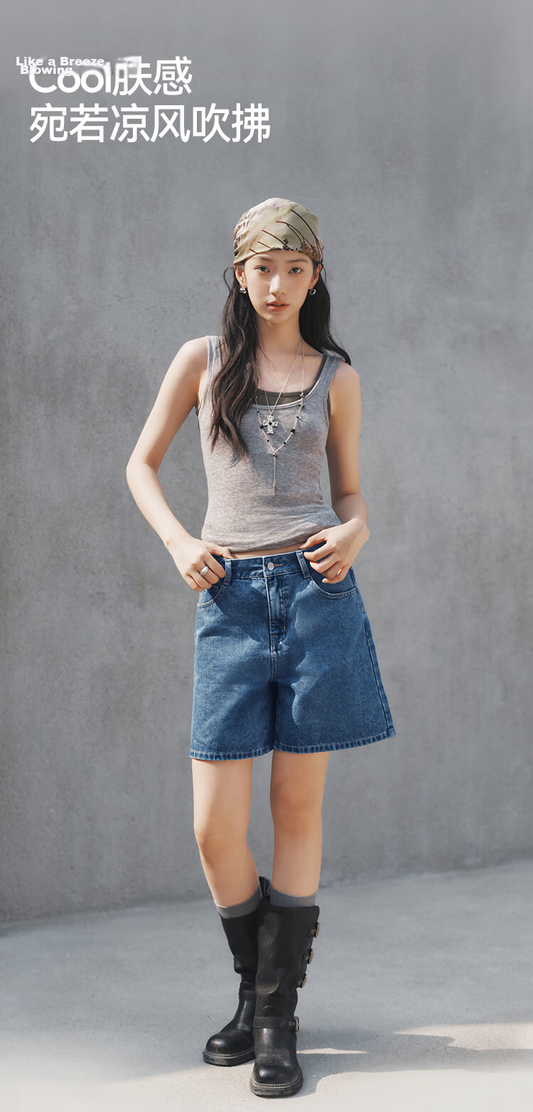 Semir Women's Summer Cool Antibacterial Vintage Slimming A-Line Straight-Leg Jeans 2027 Retro Loose Trendy Shorts 4