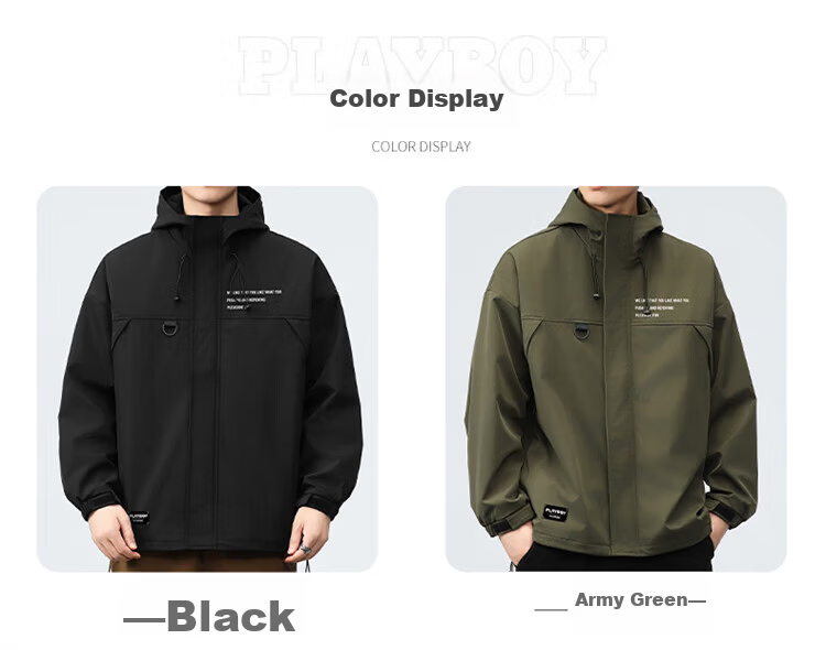 PLAYBOY Men's Jacket Outdoor Coat Casual Hooded Workwear Trendy Black - 3XL 7