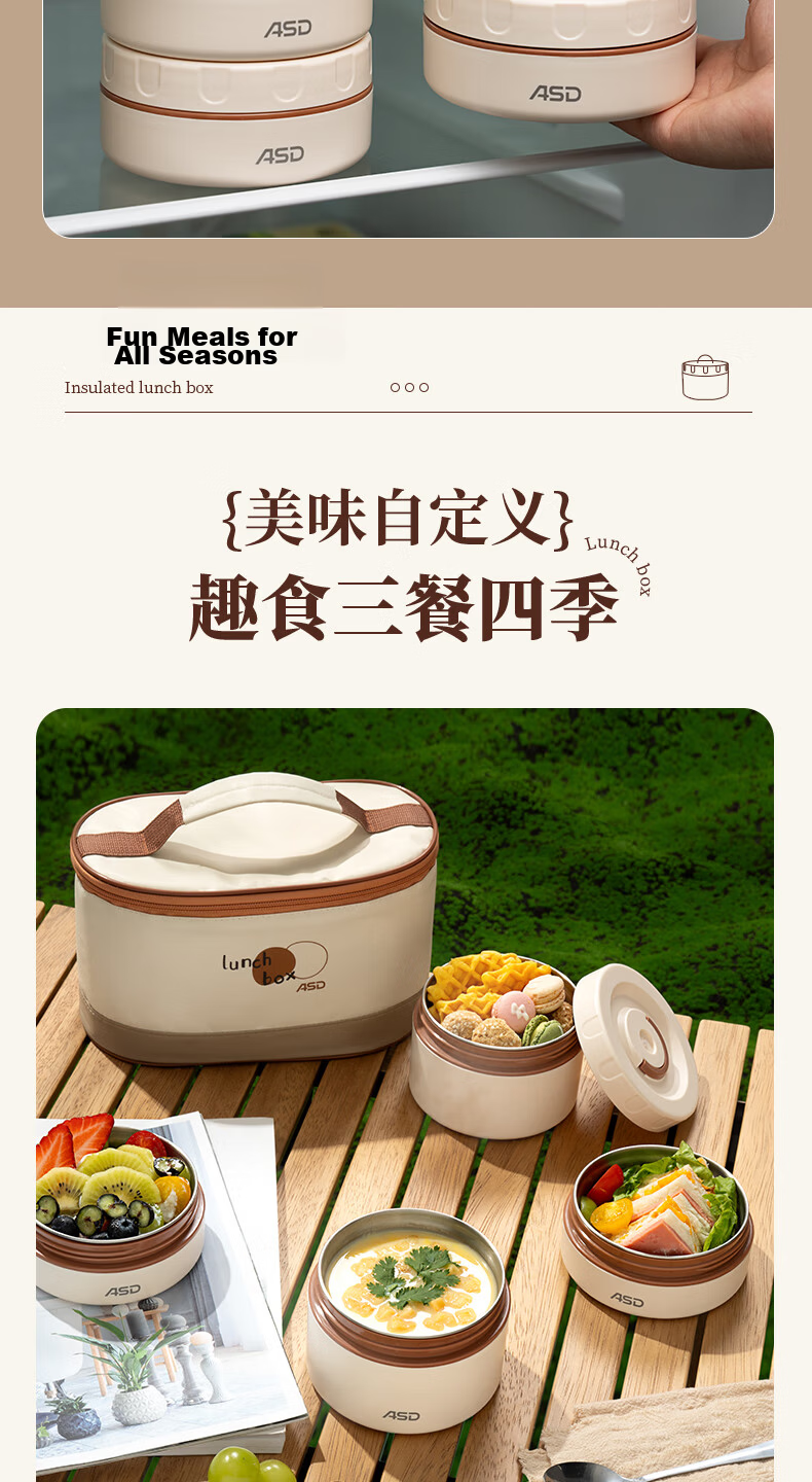 ASD Lunch Box Bento Box Microwaveable Portable Meal Box 4-Piece Set RWS04H10WG 10