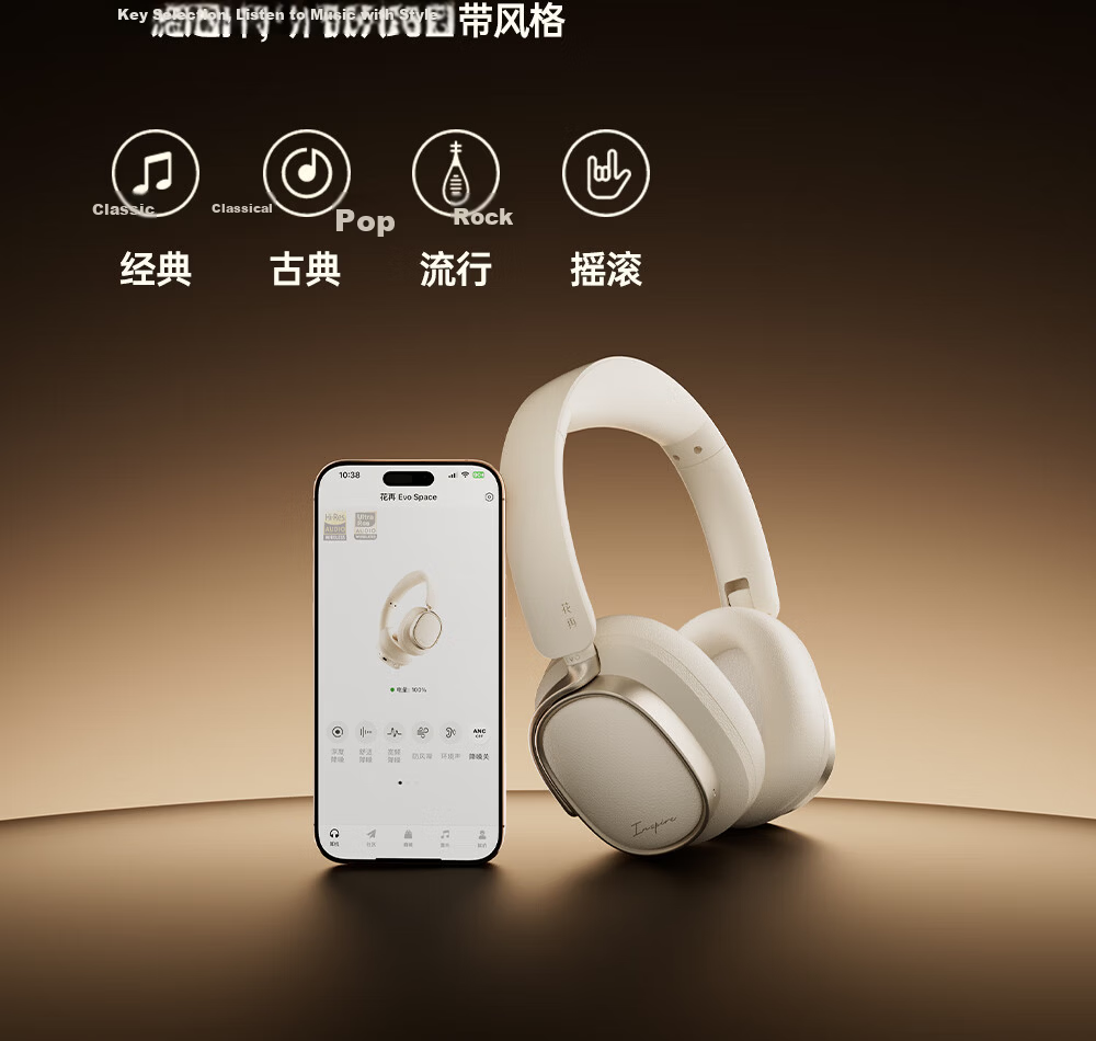 EDIFIER Evo Space Over-Ear Active Noise Cancelling Bluetooth Headphones Spatial Sound Dual Gold Certification 93-Hour Battery Life -45dB Noise Cancellation Mother-of-Pearl White 17