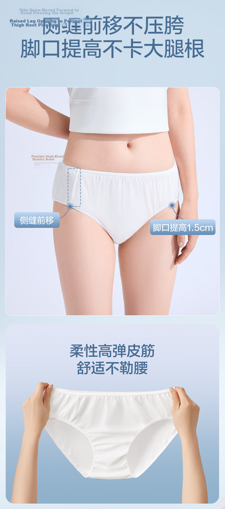 PurCotton Disposable Women's Cotton Underwear for Travel, Lint-Free And Sterilized, Size L, 10 Pieces [Soft And Breathable] 10