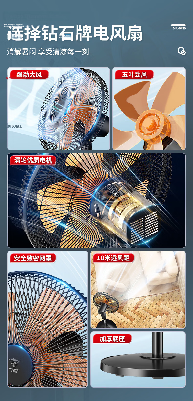 Zuanshipai Electric Fan, Floor Fan for Home Use, Office Standing Fan, Living Room High-Volume Fan, Remote Control, Timer, Oscillating Fan FS-40Y 2