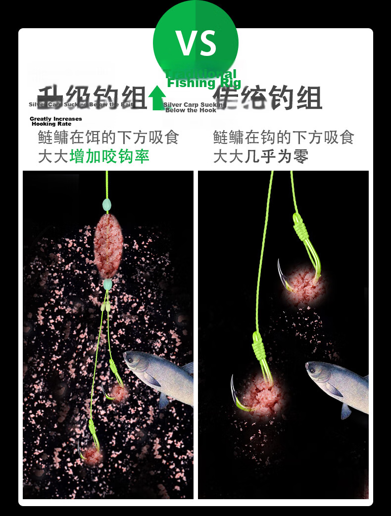 Grsaed Silver Carp Fishing Rig No.10 Anti-Tangle Subline Double Hook Set with Spring Hooks Pre-Tied Fishing Hooks 4