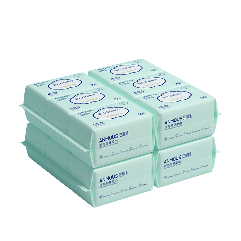 Anmous Baby Soft Cotton Wipes, Dry And Wet Use Facial Cleansing Wipes, Thickened Cotton Gentle Face Towels with Pearl Texture, 80 Sheets * 12 Packs Family Size