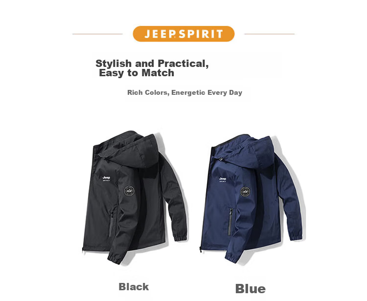 JEEP SPIRIT Men's Jacket, Spring And Autumn Outerwear, Korean Style Loose-Fitting Hooded Coat for Men, Black, 4XL 6