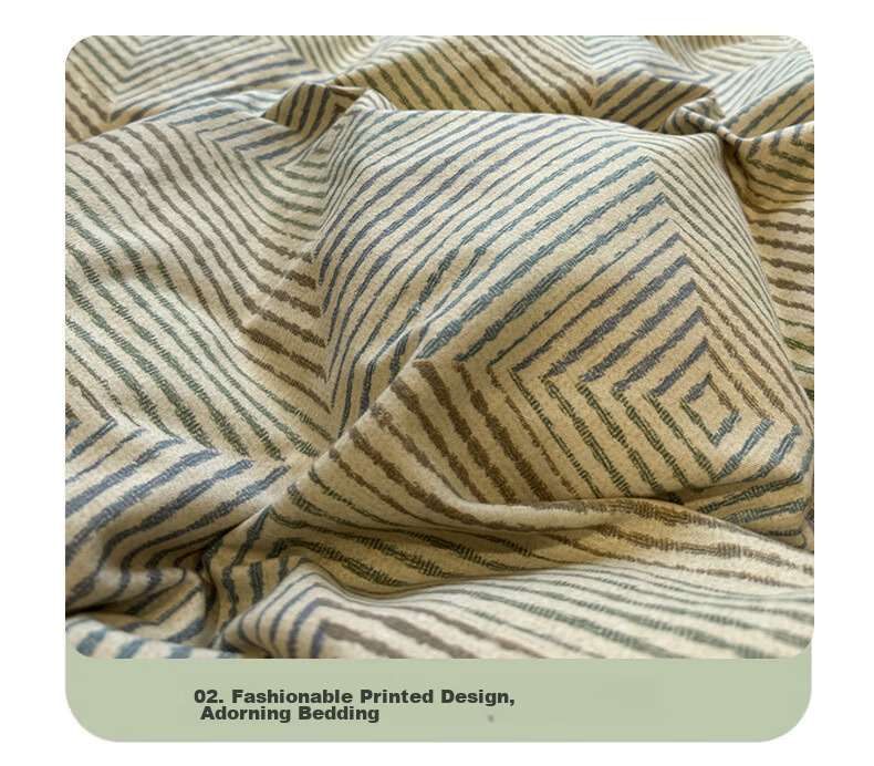 MUJI 100% Cotton Bedding Set 4-Piece, 1.8m Fitted Sheet, Duvet Cover 200x230cm, Lange Pattern 12