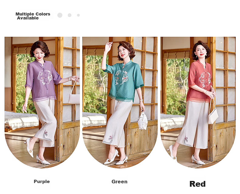 Hodo New Chinese Style Summer Shirt Set for Moms 2026 New 50-60 Years Old Middle-aged and Elderly Women's Two-piece Top Set 7