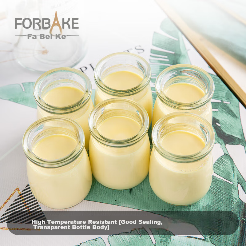 Fobaker Pudding Bottles Pudding Cups Milk Jelly Mousse Glass Jars with Lids Yogurt Jam Bottles 6-Pack