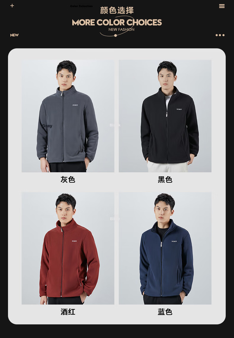 ROMON Men's Jacket Spring Autumn Trendy Simple Stand Collar Wrinkle-Resistant Fleece Coat Men's Polar Fleece Outerwear A1 Red XL 5