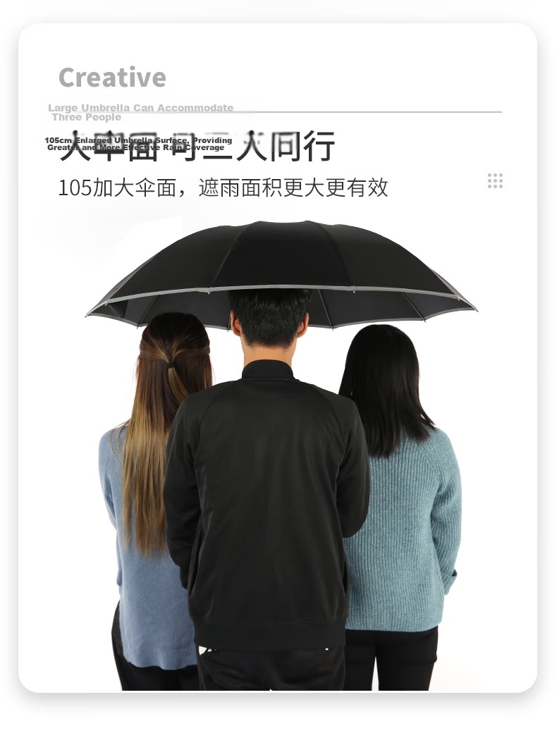 MAYDU Large Umbrella, Reinforced And Thickened, Durable Windproof Business Umbrella, Tri-Fold Rain Umbrella, Extra Large 280T M3399 Black 8