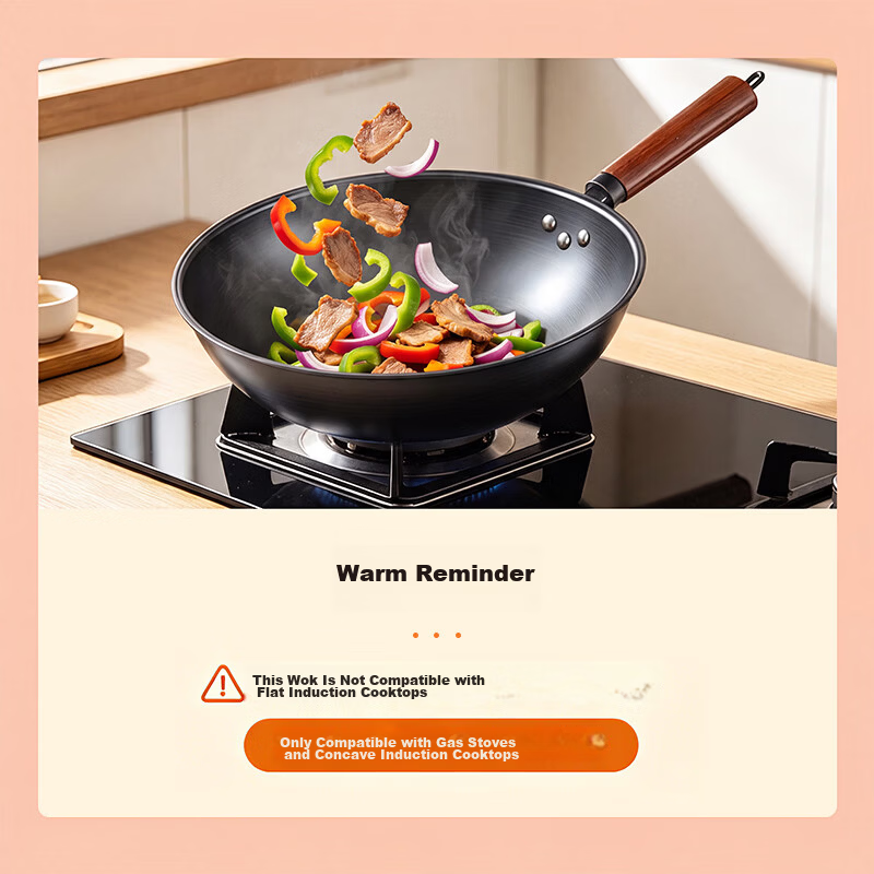 Midea Cast Iron Wok, Healthy 0 Coating, Non-Stick, Round Bottom, Household Stir-Fry Pan, Rust-Resistant, Compatible with Gas and Concave Stoves 2