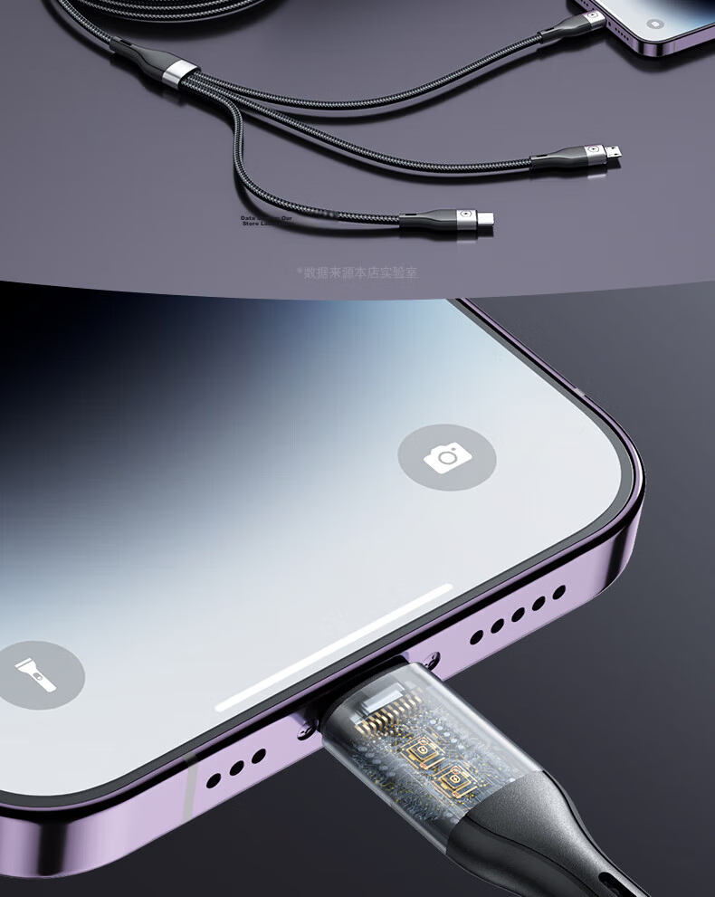 3-in-1 Fast Charging Cable Type-C to Apple Huawei Oppo Xiaomi Vivo Android Phones 1m Black 11