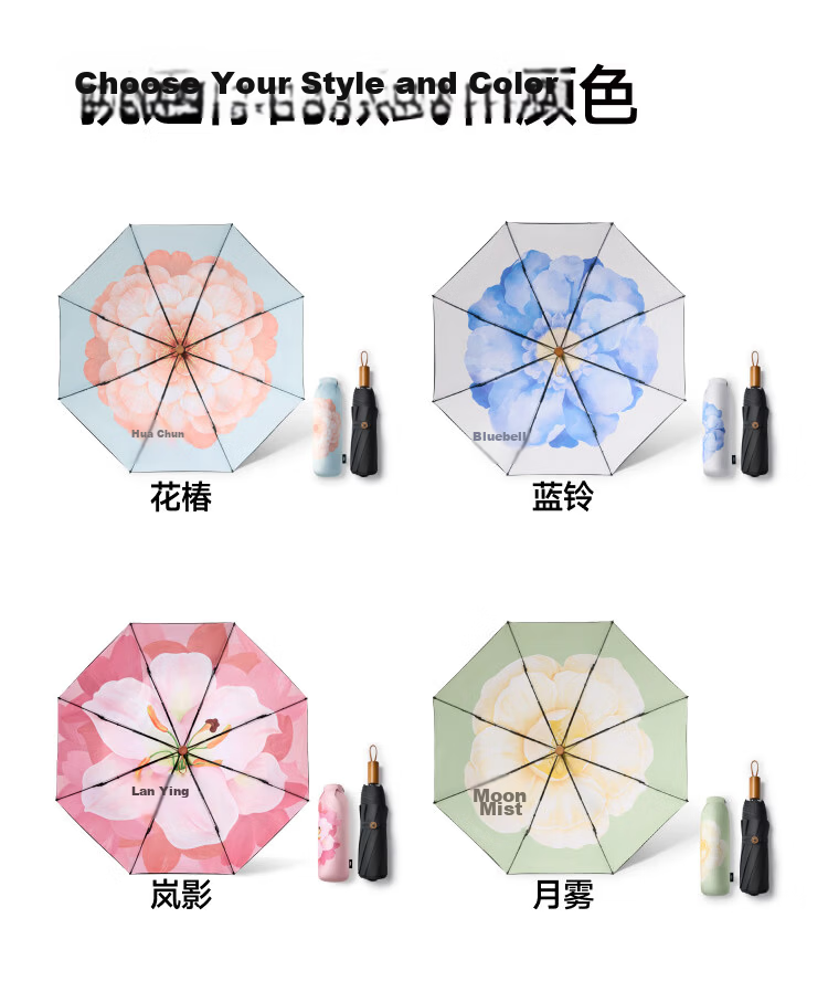 Beneunder UV Protection Sun Umbrella Sunscreen Umbrella Three-Fold Double-Layer Black Coated Rain and Sun Umbrella BM011 Bluebell 32
