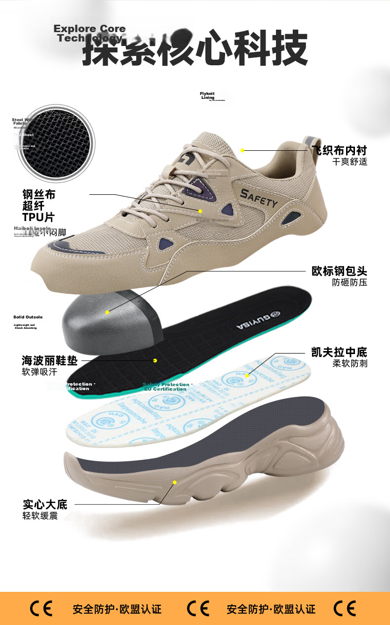 Weierdun Men's Summer Breathable Steel Toe Safety Work Shoes Anti-Smash Anti-Puncture Soft Sole Construction Site AF123BKT Size 39 8