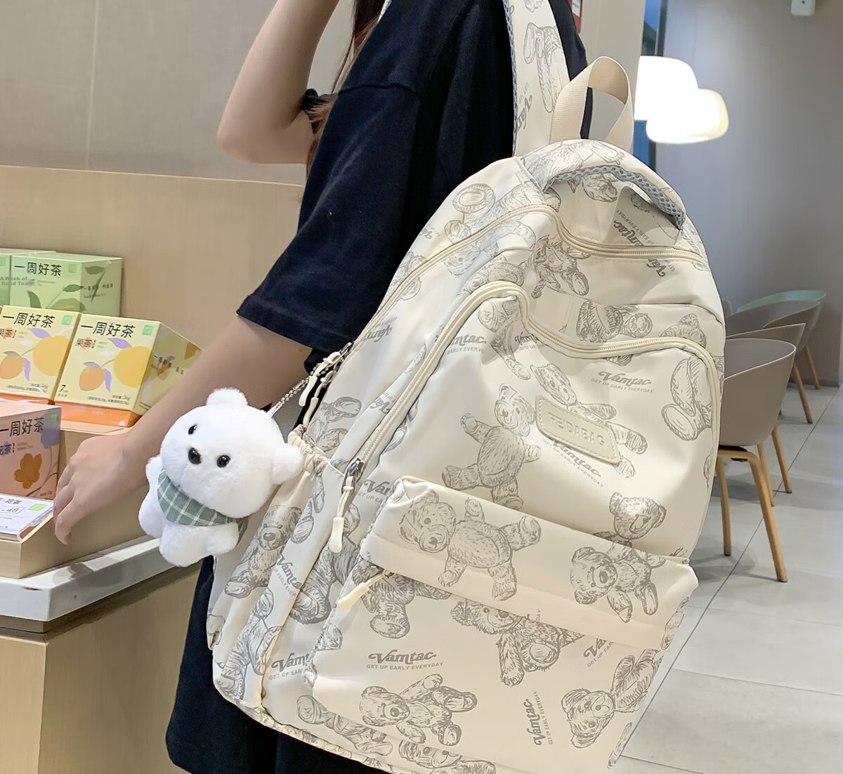 JINSHI WQ Backpack for Female Middle And High School Students, Large Capacity Double Shoulder Bag, New Travel Style, Aesthetically Pleasing Two-Piece Set, Student Backpack 7