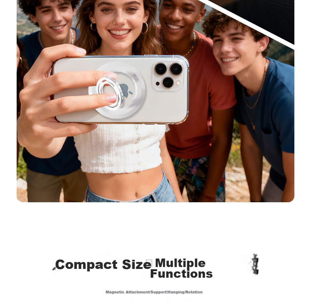 Jingxuan JD Self-Owned Brand Double Ring Magnetic Phone Holder White Double-Sided Ring Buckle MagSafe Back Sticker New Apple 16/17 Tablet Car Desktop Portable Shooting 2