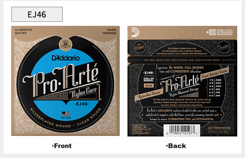 D'Addario EJ46 American Imported Classical Guitar Strings, High Tension Nylon Core Set Strings 7