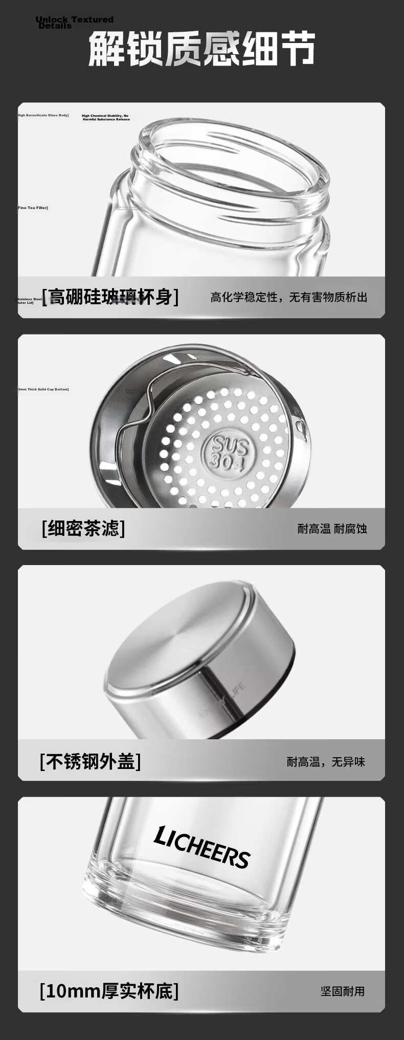 LINGCHEN Double Layer Glass Tea Cup High Borosilicate Explosion-Proof Heat-Resistant Business Glass for Men and Women 12