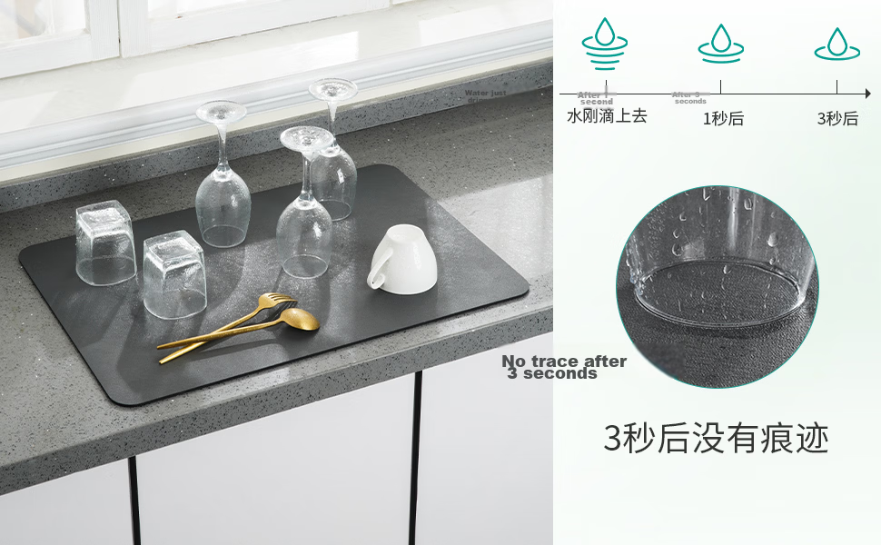 Qiqi Home Kitchen Countertop Drainage Mat Table Mat Cup Bowl Plate Drying Mat Tea Table Absorbent Cup Mat Wash-Free Heat Insulation Mat 2