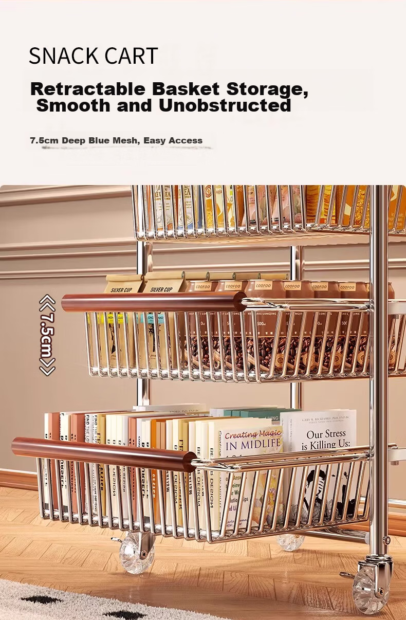 Zhuobo Kitchen Floor Storage Rack Multi-Layer Living Room Snack Shelf BH18 Four-Tier Six-Basket with Crystal Wheels 12