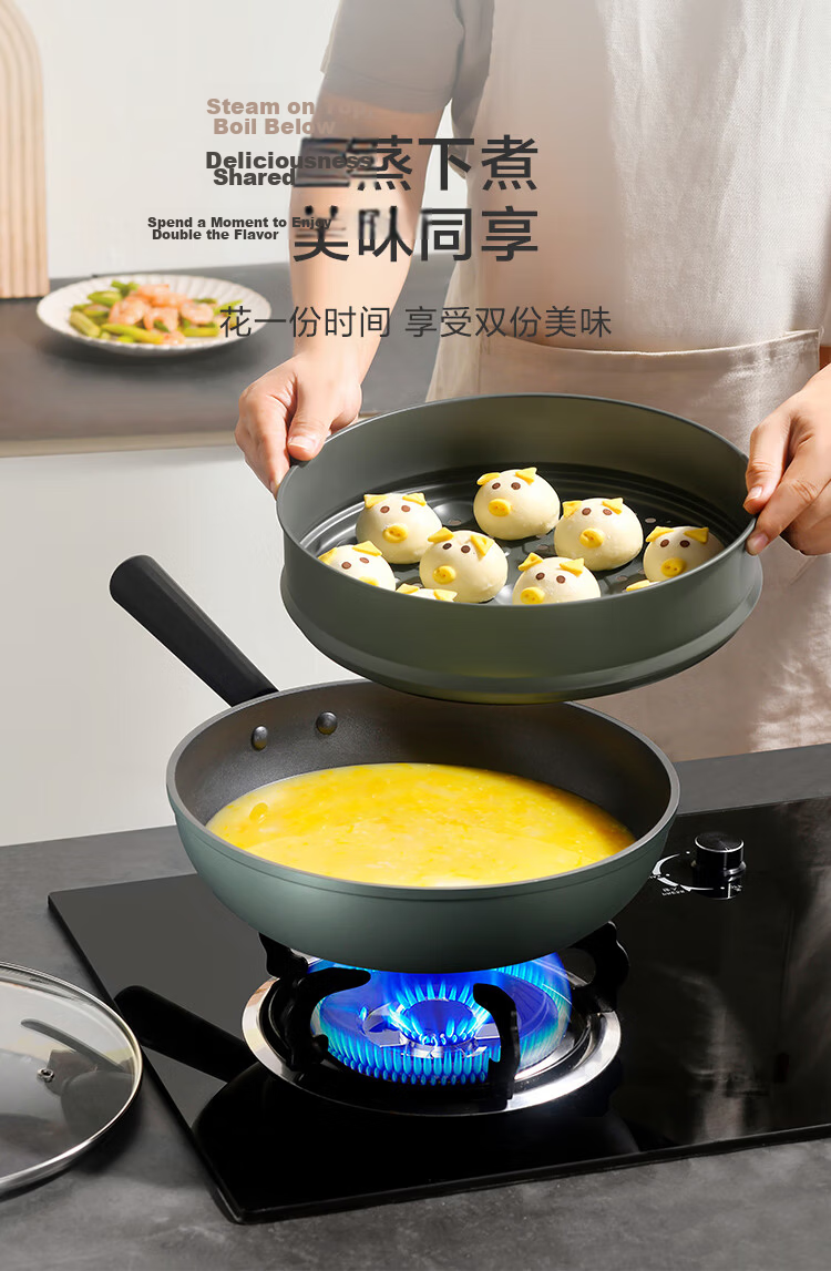 JD Original Non-Stick Wok, Maifanshi Color Cooking Pan for Induction And Gas Stoves, Flat Bottom Frying Pan 30cm, Spatula Included 6