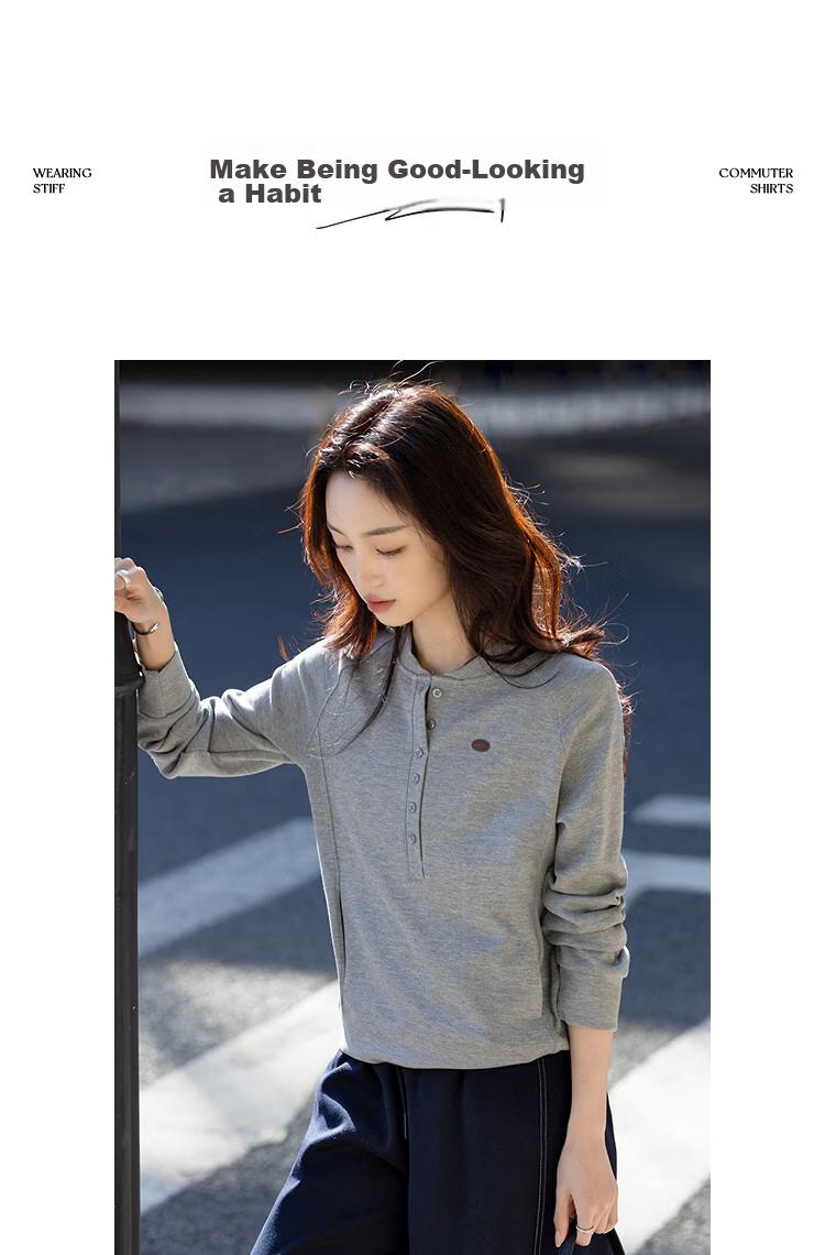 Demana Practicalism Spring Urban Style Henley Collar Small Leather Label Raglan Sleeve Slimming Concealment Jacket for Women High-End Feel 9