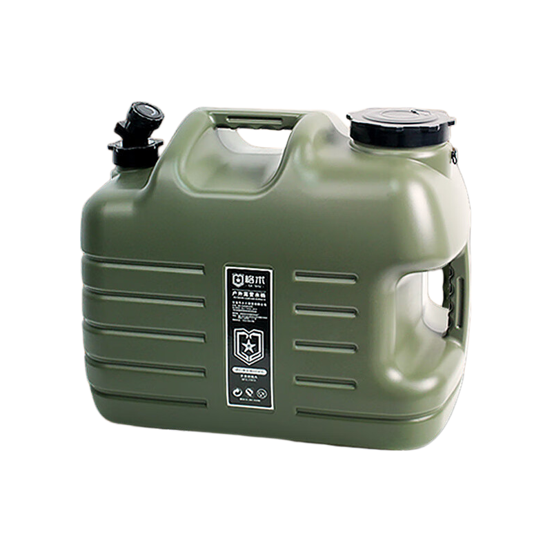 Geshu Outdoor Water Bucket, Food-Grade Storage Bucket, Camping Pure Water Container, Portable Car Water Tank with Tap, 25L, Army Gree