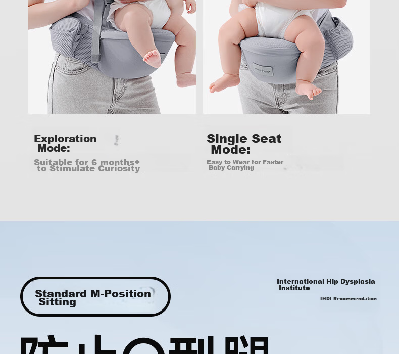 Betis Waist Stool Baby Carrier Front Carry Waist Stool 0-36 Months Dual Use Baby Carrier Mos Blue 12
