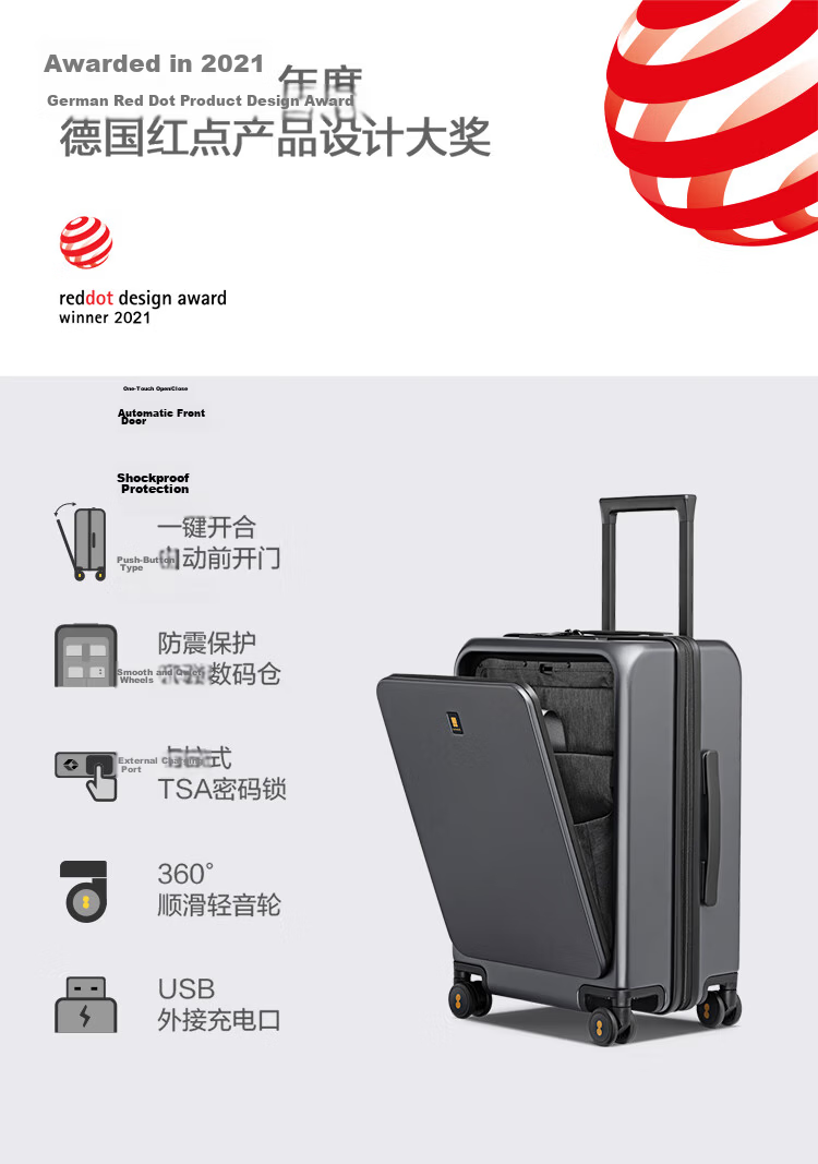 LEVEL8 Suitcase Travel Luggage 20-Inch Business Carry-On with Front Opening, Spinner Wheels And Password Lock for Men And Women, Blue 2