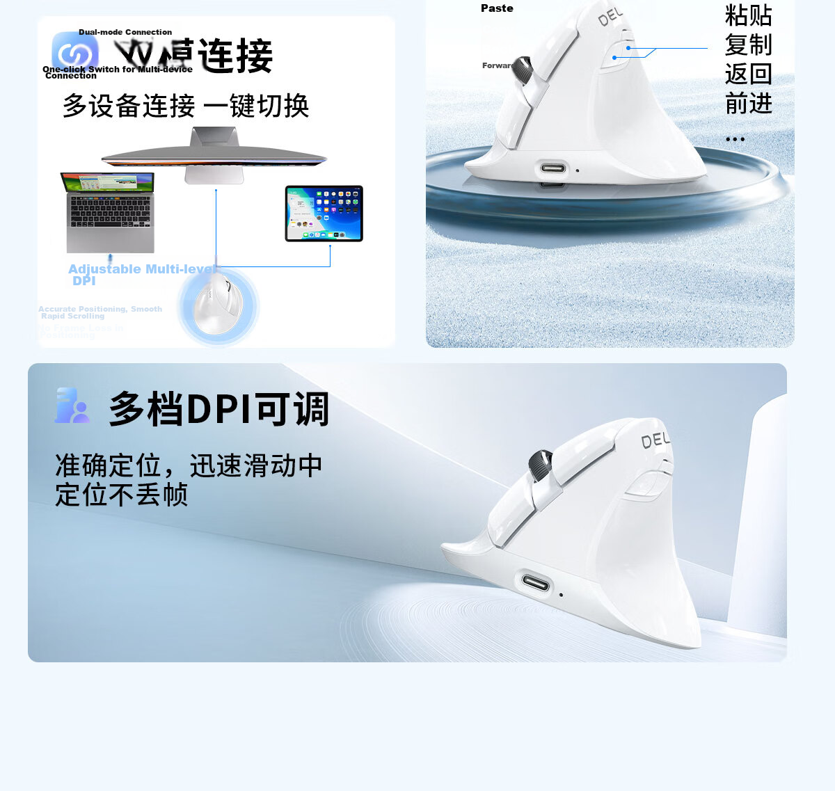 Delux M618mini Wireless Mouse, Bluetooth Mouse, Ergonomic, Vertical Standing, Dual-Mode Rechargeable, for Office And Laptop Use, Quiet Clicks, Iron Gray Color 9