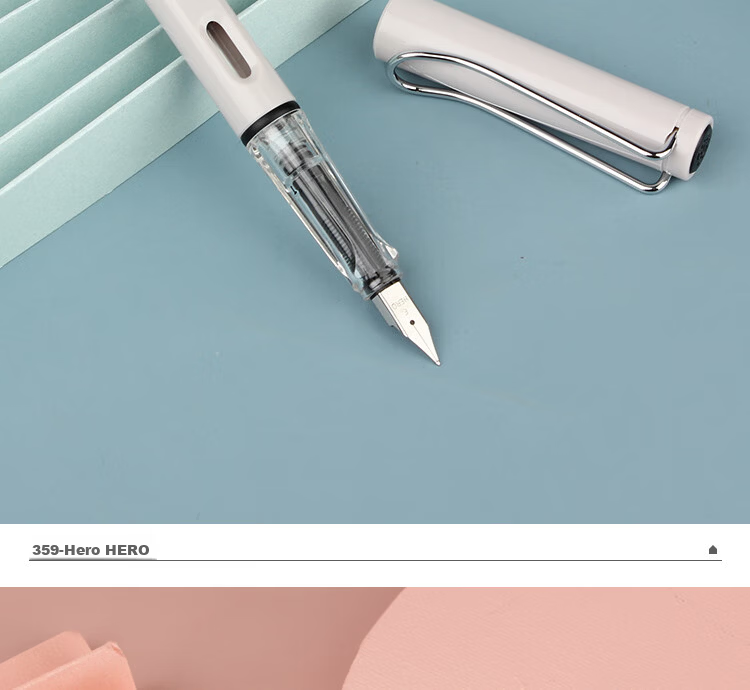 HERO Fountain Pen 359 Posture Correction EF Nib Thin and Thick Craft Student Calligraphy Pen with 6 Random Ink Cartridges Iridium Nib Signature Pen Morandi Deep Blue 15