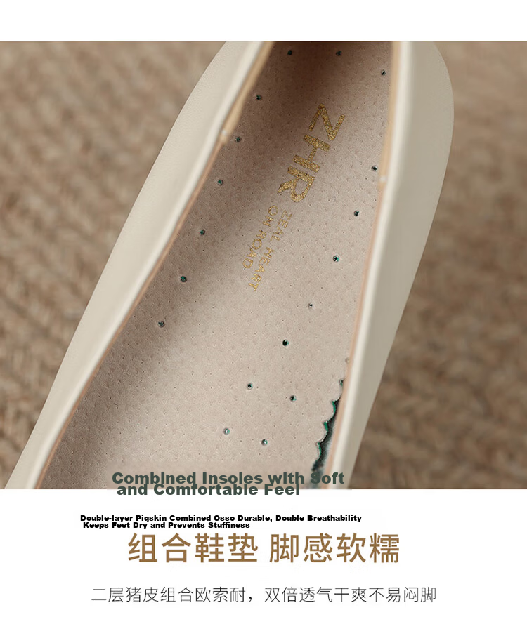 ZHR Women's Genuine Leather Vintage Casual Flats Soft Sole Low-Cut Shoes AH582 Beige Size 39 7
