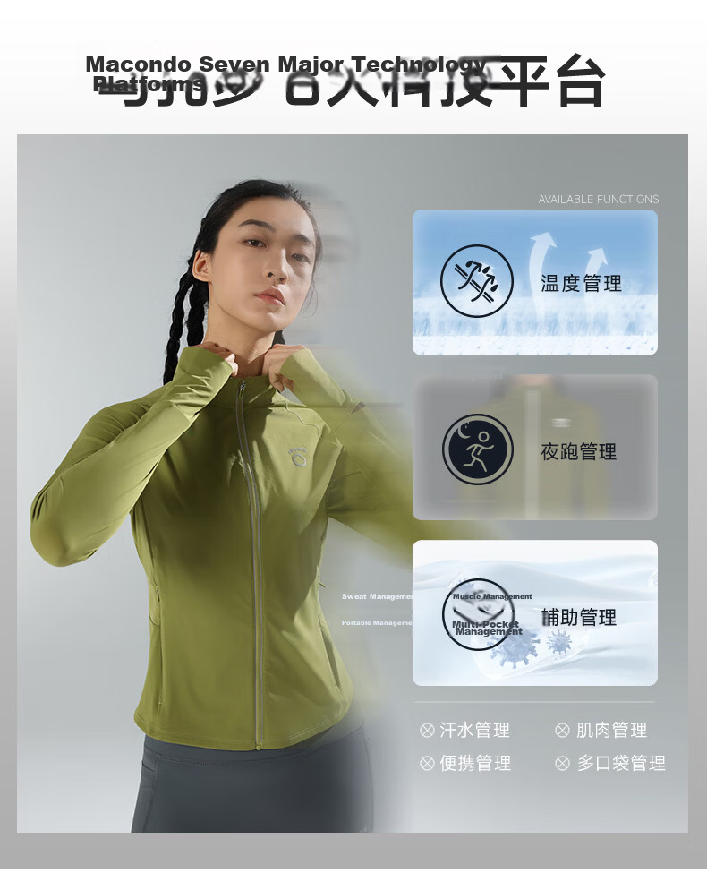 Macondo Women's Knitted Zip-up Jacket 6th Generation 3A Antibacterial Sun Protection Cooling Running Training Sports Jacket Black M 6