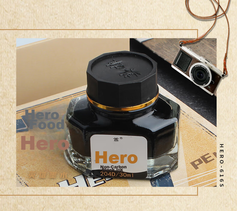 HERO Fountain Pen 616S, Metal Barrel with Hidden Nib, Classic Retro Upgraded Version, Midnight Red, EF Hidden Nib 9