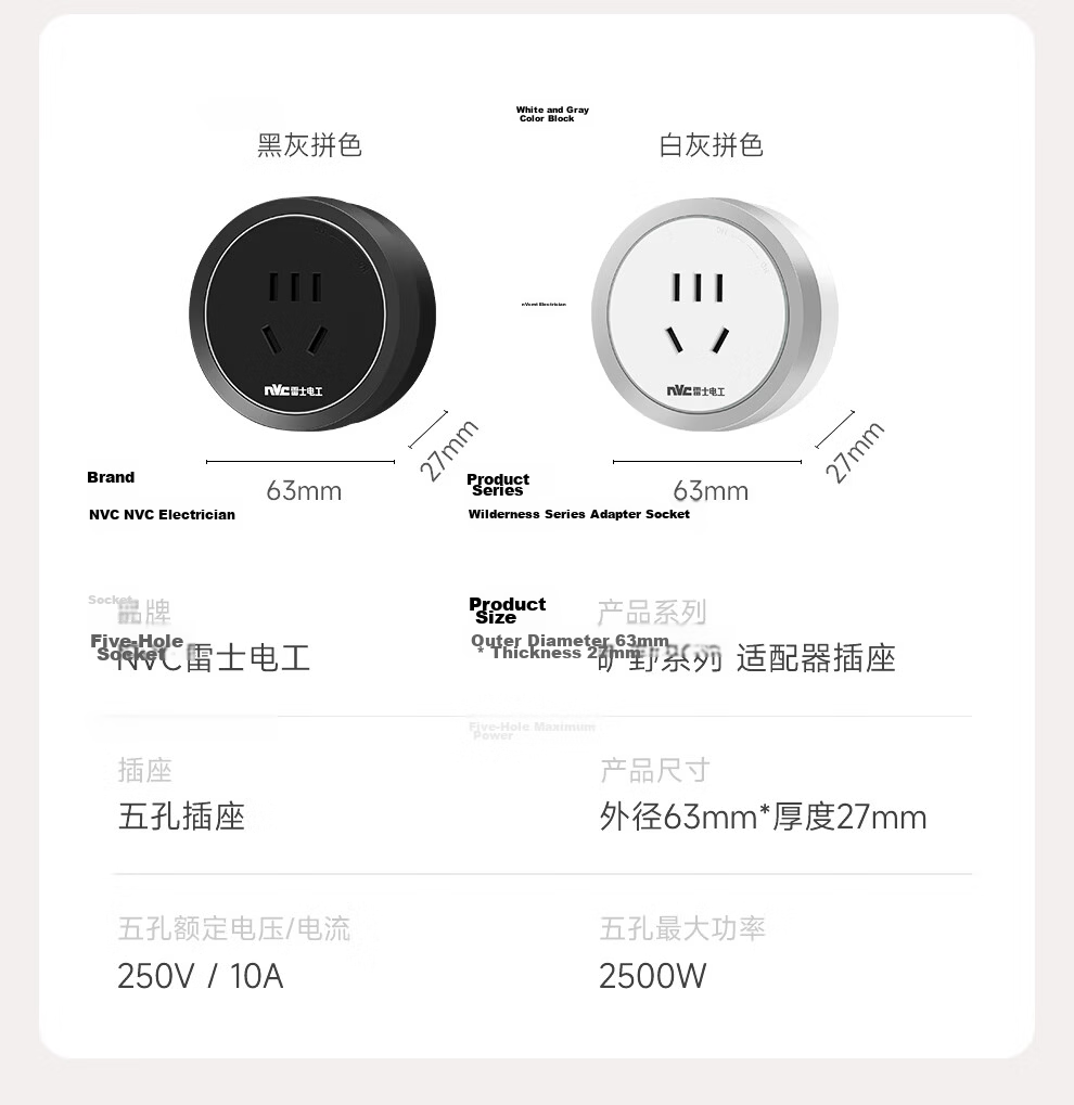 NVC Lighting Surface Mounted Track Socket Movable Sliding Track Socket with Light Ring 100cm + Five-Hole*5 DP12 White 30