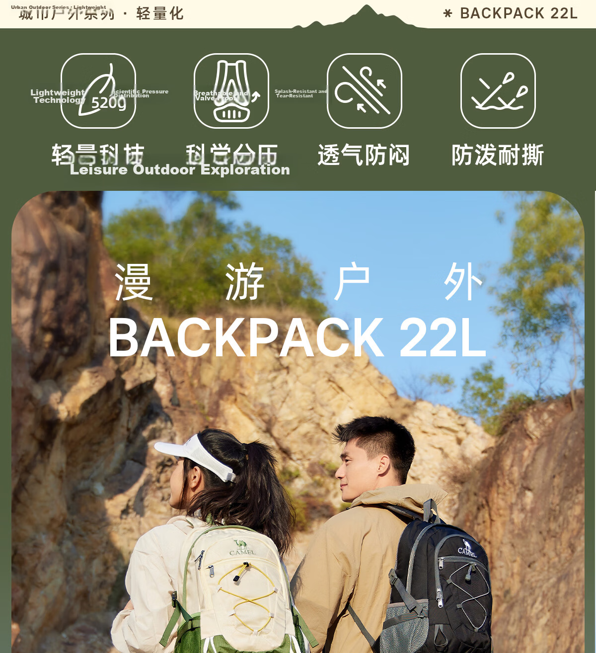 CAMEL Outdoor Lightweight Hiking Backpack Professional Trekking Travel Backpack Casual Sports Student Backpack, Wuyuzi Color 3