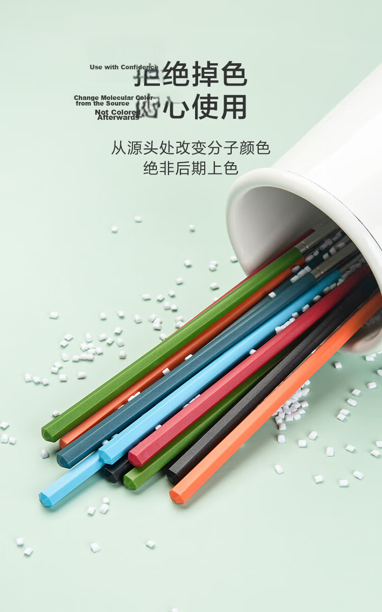 JD Jingzao Chopsticks Household Tableware 316L Stainless Steel Colorful Antibacterial Non-Slip Dining Chopsticks Set of 6 Pairs 7