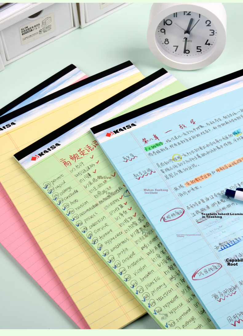 KAISA Yellow Flip-Top American Style A4 50-Sheet Sectioned Perforated Notebook Thin Draft Notebook College Student Exam Vocabulary Notebook 2-Pack 12