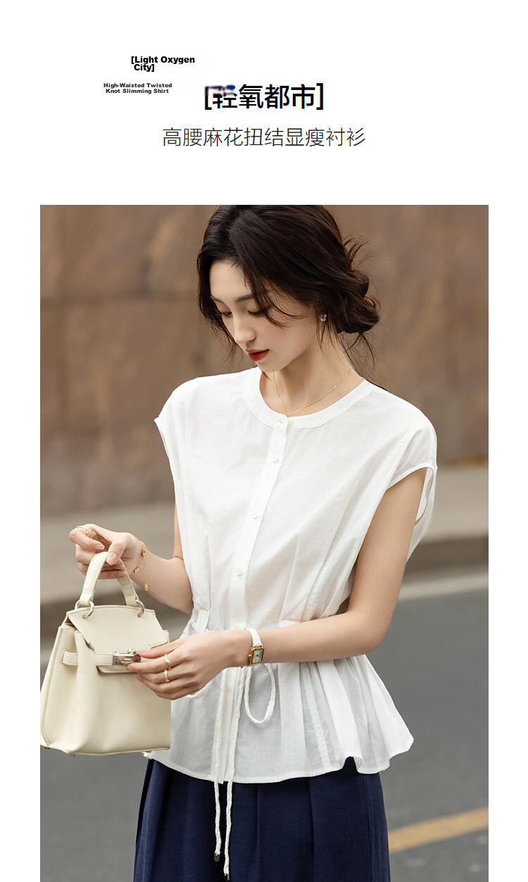 Demana [Ramie Lyocell Blend] Summer Urban High-Waist Twisted Knot Belt Loose Slim Shirt for Women Premium 5