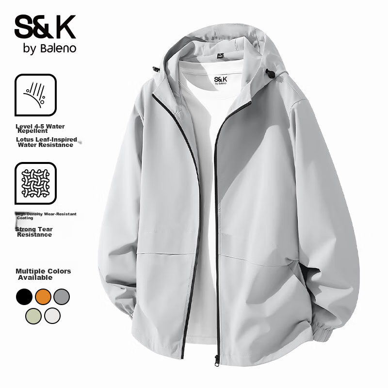 Baleno S&K Series Men's Outdoor Jacket Spring Autumn Hooded Loose Windproof Water-Repellent Sportswear 11