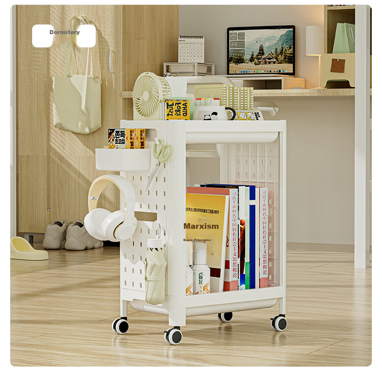 JD Original Simple Bookshelf Storage Rack, Mobile Cart Office Desk Under-Shelf Bookcase Floor-Standing Snack Storage Rack, 2-Tier 11