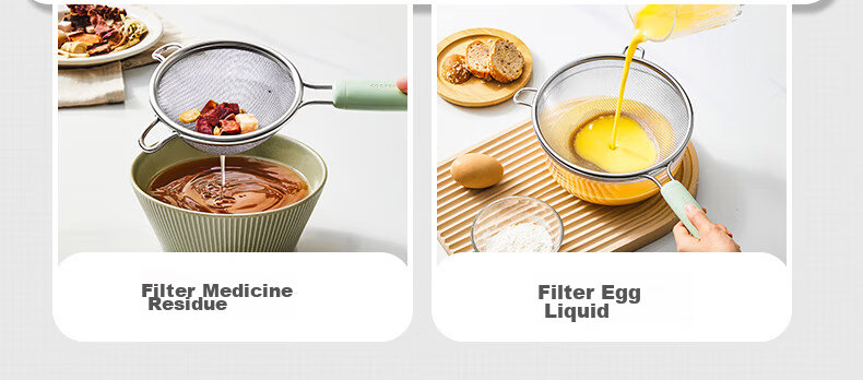 Chuida Huang Double-Handle Fine Mesh Strainer 304 Stainless Steel Soy Milk Filter Sieve Baby Food Supplement White Medium 35 Mesh 10